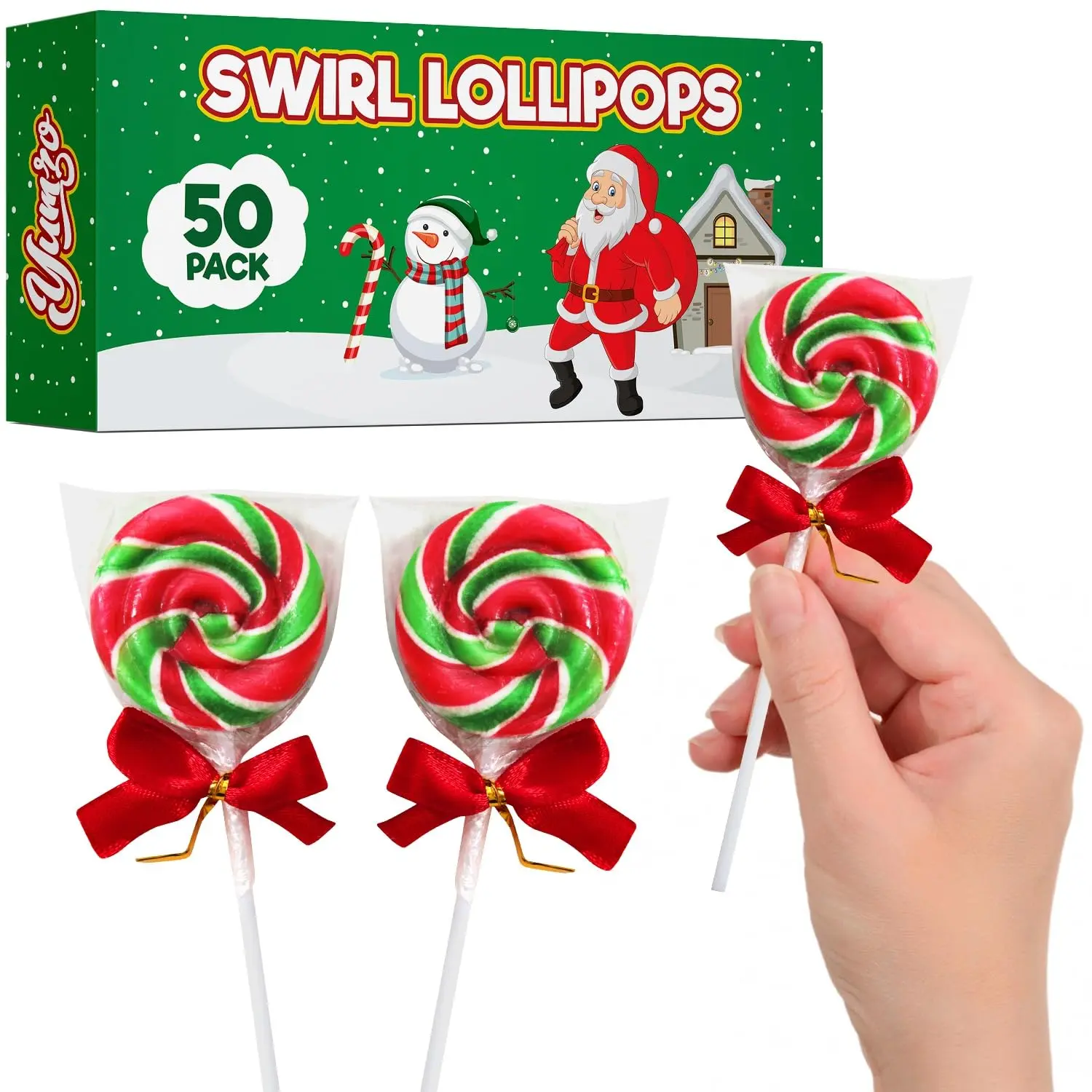 Christmas Lollipops, Bulk 50 Swirl Lollipops Individually Wrapped, Delicious Christmas Suckers Bulk For Festive Treats