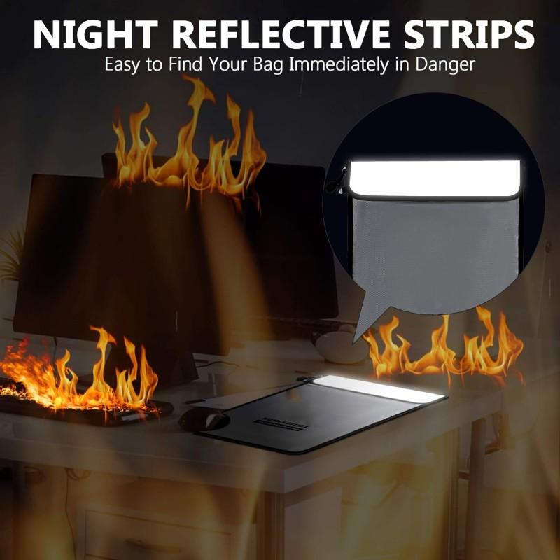 Two Pockets Fireproof Document Bag (2000℉), 15”x 11”Waterproof Fireproof Money Bag for Cash with Zipper, Important Document Storage Organizer for Valuables, Legal Documents Safe