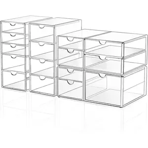 Makeup Drawer Storage Organizer with 13 Drawers, 3 Set Acrylic Office Desk Organization and Storage, Dustproof Drawer Organizer for Makeup, Office, Countertop, Jewelry, Pen, Desktop, Bathroom, Bedroom
