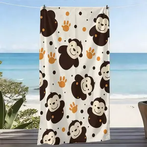 cute cartoon monkey style extra-large soft beach towel, with monkey and paw print patterns, microfiber bath towel, quick-drying, super absorbent, suitable for beach vacations, pool parties, outdoor picnics, an ideal gift for friends and summer festivals