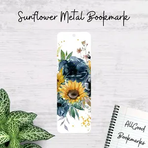 Sunflower Metal Bookmark 2x6 inch Sublimated Aluminum with Watercolor Florals & Golden Sunflower Perfect for Planners Novels Journals Gifts