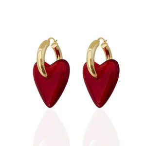 ANDKISS Retro Red Heart Dangle Rook Earrings, 2 Pairs Premium Niche-Design Female Costume Jewelry with Deep Red Heart Motif, Elegant Look Daily Accessory & Statement Piece Gift for Her