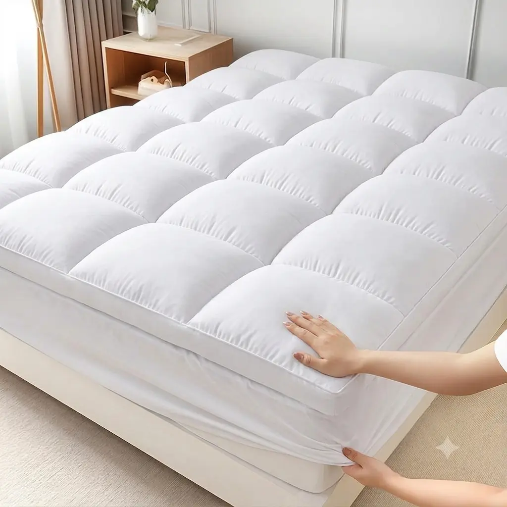 Queen Size 4 Inch Mattress Topper, Extra Thick Pillow Top Mattress Pad, Plush Soft Breathable Queen Mattress Cover, Deep Pocket Fitted Design, Pressure Relief, Hotel Quality White