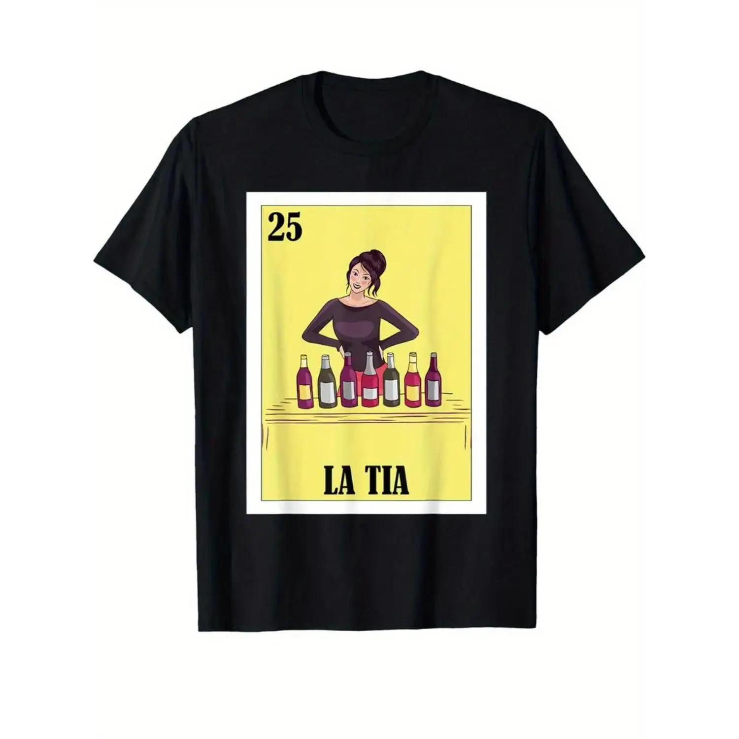 Women's Soft Cotton T-shirt with "La Tia" Graphic Print, Casual Short-Sleeve Round Neck Streetwear for Summer Holidays, Shortsleeve