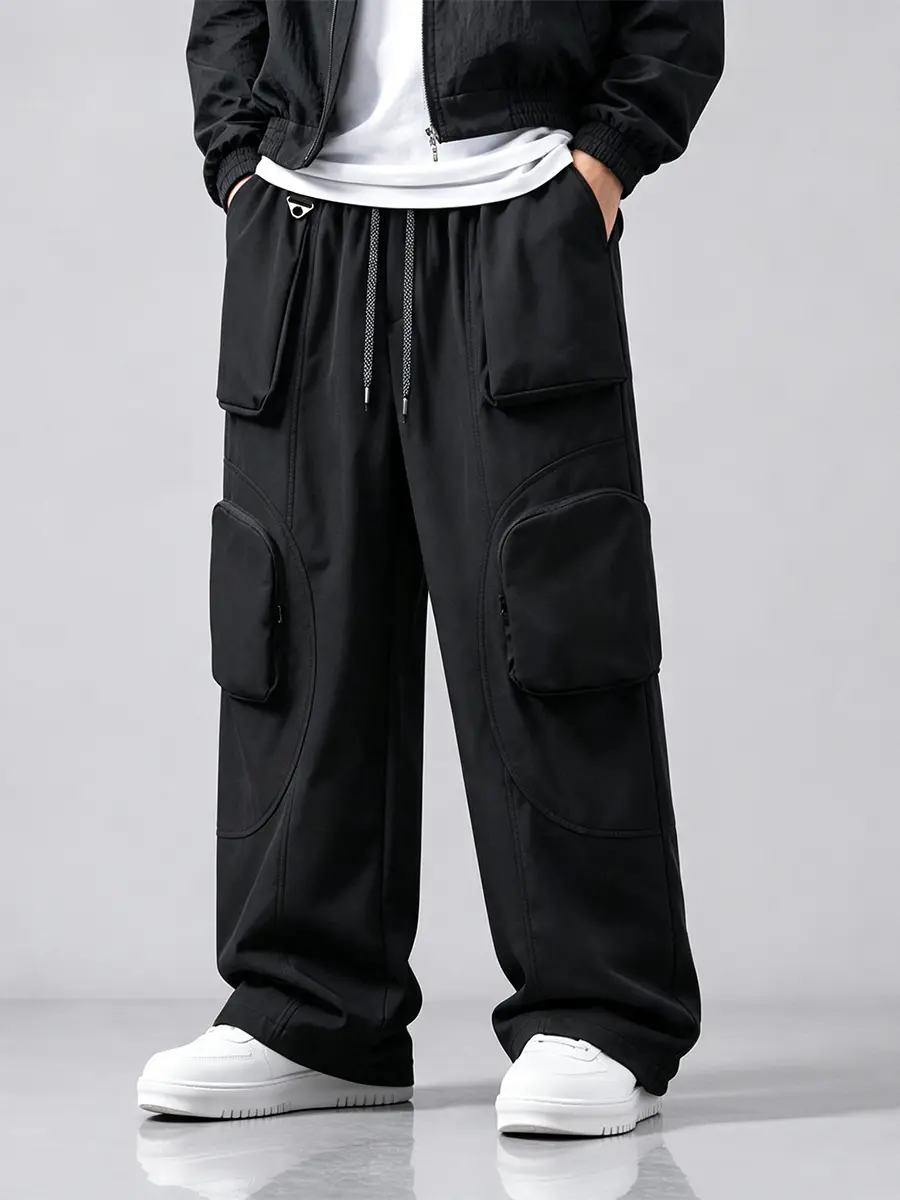 Men's baggy cargo pants, multi-pocket utility trousers, loose-fit techwear streetwear pants, casual Y2K work pants