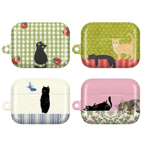 Whimsical Cat Airpods Case – Cottagecore Kitty & Nature Pattern Cover with Ladybugs, Flowers & Garden Aesthetic for for AirPods 1 2 3 4 & AirPods Pro 1/ AirPods Pro 2/ AirPods Pro 3 | Cute Vintage Cat Lover Gift