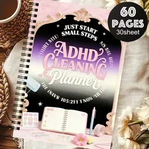 Adhd Cleaning Planner Notebook, Spiral Bound, Color Coded Daily Weekly Monthly Annual Schedule, Household Checklist, Efficiency Planning Log