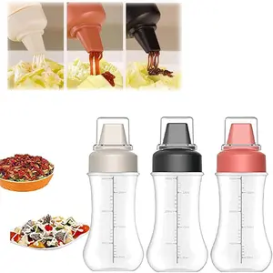 Condiment Squeeze Spray Bottles, 3 Pcs Measurable Condiment Squeeze Bottles, 350ml with Dust-proof Cover Porous Squeeze Sauce Bottle, Kitchen Ketchup Salad Bottle, Sauce Bottle (Multicolor)