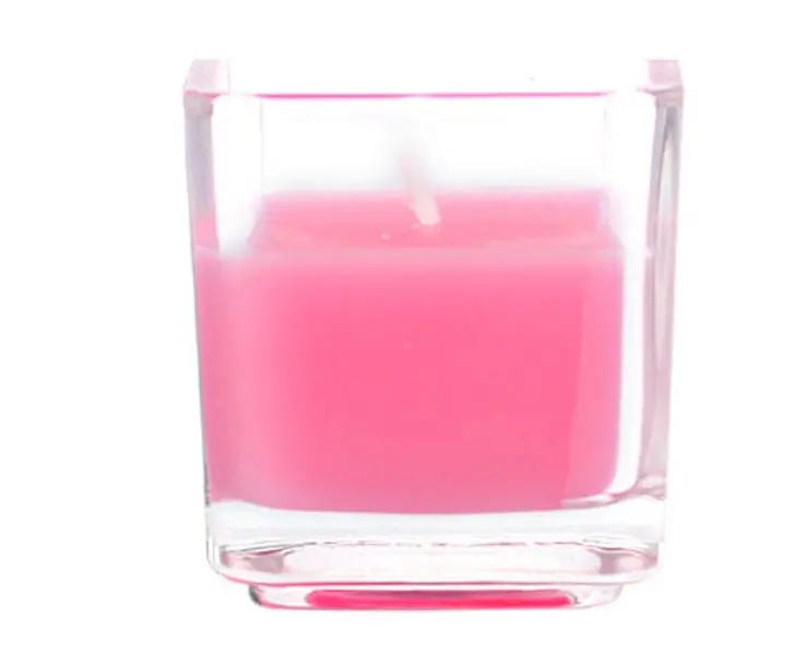 Handmade Hot Pink Square Glass Votive Candle Holders, 12-Piece Box Decorative Votive Holders for Home Decor, Glass Votive Holders