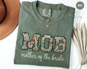 Mother of the Bride Tshirt, MOB Comfort Colors Shirts, Getting Ready Bridal Party Outfit, Floral Bride Mom Women Graphic Tees, Daughter Thank You Gift