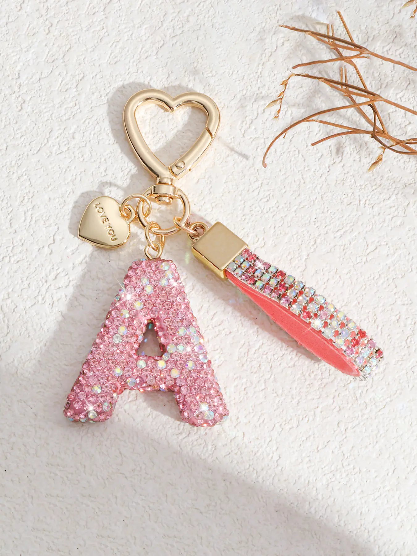 Fashion Soft Clay Rhinestone Letter Keychain Heart Pendant, Women's Bag Accessory Car Key Chain, Gift for Mom Friends, Key Charms, Keychain Accessories, Cute Keychain, Keychain for Bags