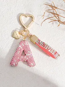 Fashion Soft Clay Rhinestone Letter Keychain Heart Pendant, Women's Bag Accessory Car Key Chain, Gift for Mom Friends