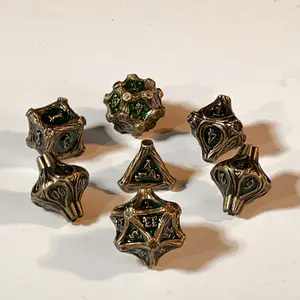 7PCS Solid Metal Polyhedral Dice Set | Bronze Green Enamel D&D Dice for Tabletop RPG Games #DiceSet #DND #TabletopGames