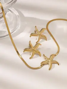 Vintage Oceanic Earrings Necklace Set, Casual Style, Perfect for Vacation, Party, Gift, All Seasons, Charming Starfish Design