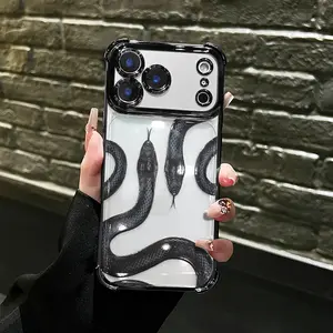 Black Snake Pattern Phone Case for iPhone 17 Pro Max 16 Pro Max 15 Pro 14 13 12 11 Series Ultra Thin Shockproof Lightweight Durable Protection