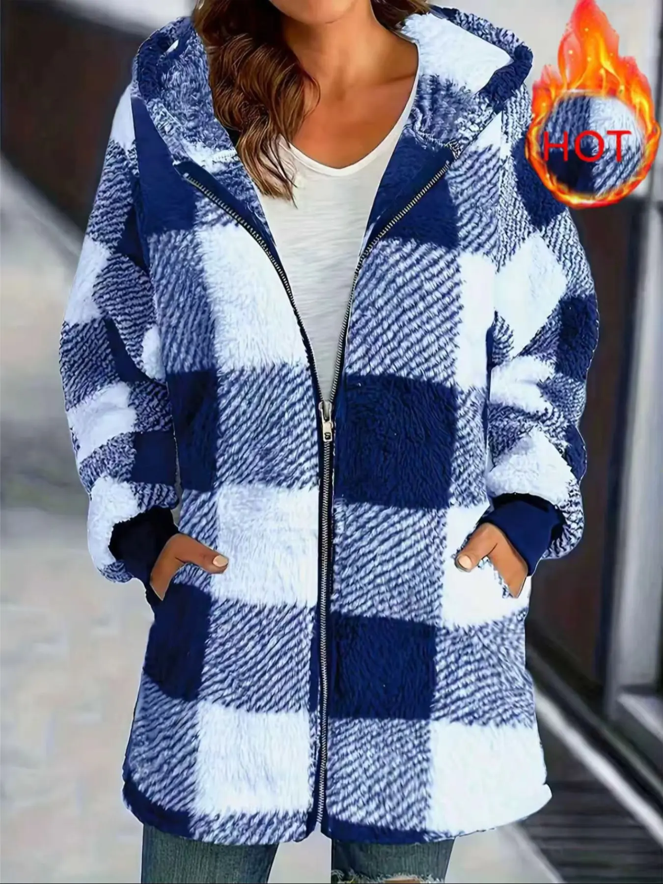 Women's Plush Hooded Jacket, Cartoon Style Long Sleeve Zipper Pocket Design, Casual Loose Fit Outerwear for Fall & Winter Seasons, Hot Trending Hoodies, Casual Streetwear Hoodie