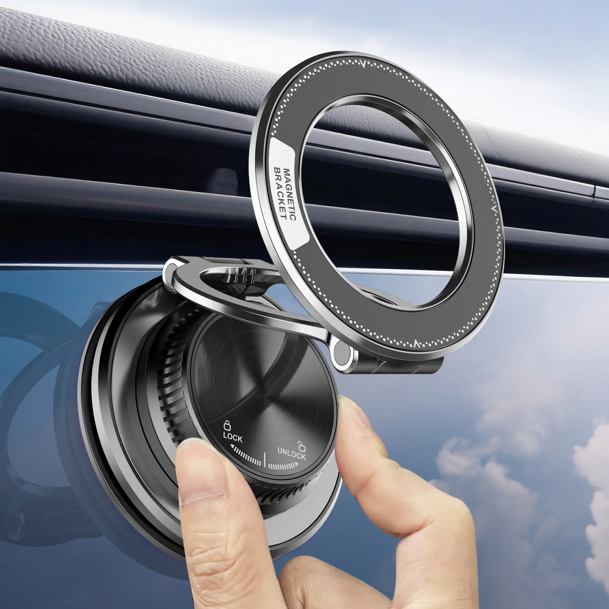 JOYYE 2025 New Compact Folding Magnetic Cellphone Car Holder, Portable 360° Rotation Adjustable Mini Pocket Vacuum Mount, Car Accessories for Home Smooth Surfaces, iPhone & Android Smartphones