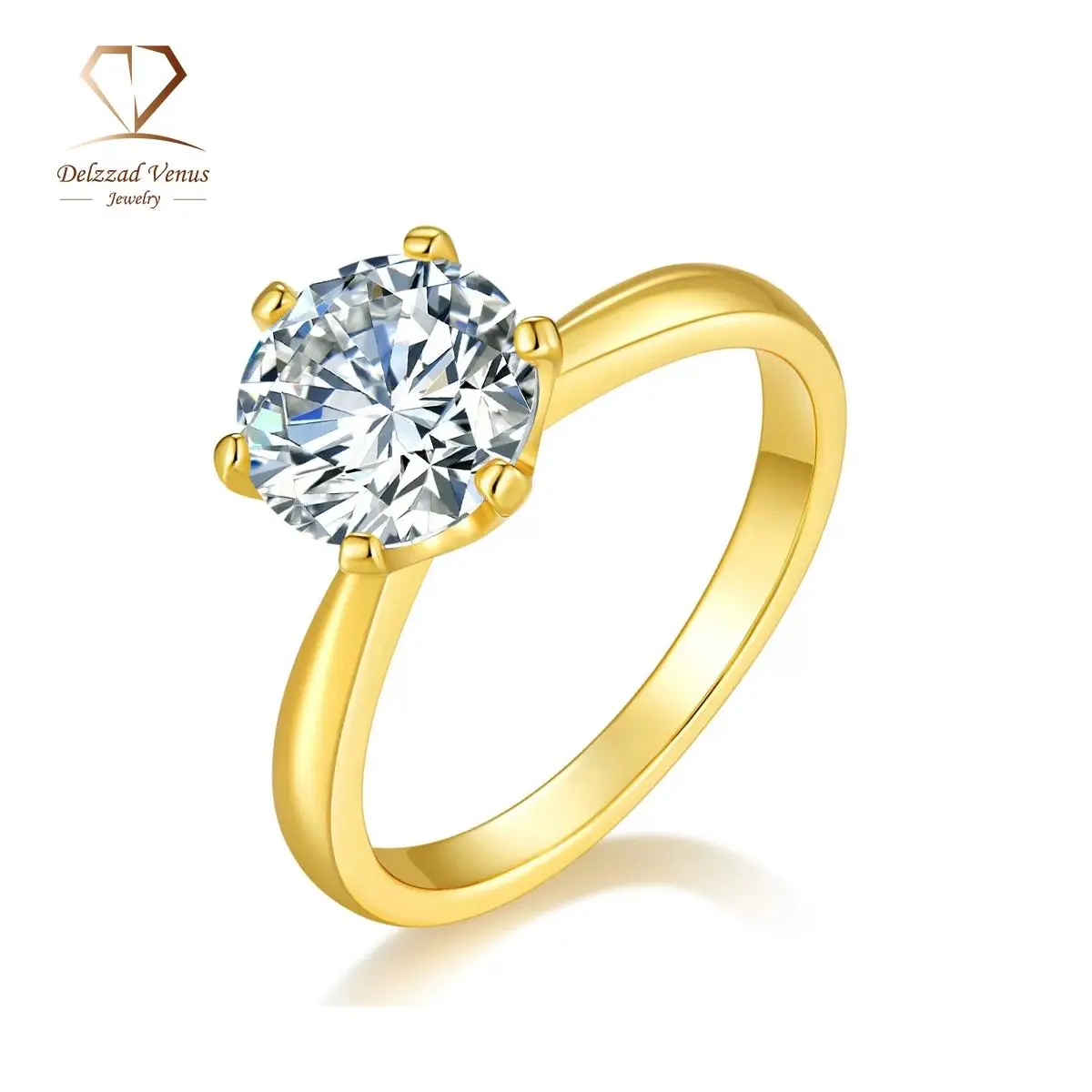 Delzzad S925 Round Classic Six-Prong Ring Band Anniversary Valentine's Day Gifts