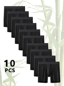 10PCS All Black Men's underwear Bamboo Fibr underwear for men Soft Touch Long pants Boxers man Breathable Cool Men's panties