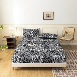 3Pcs Gray Black Leopard Print Fitted Sheet Set, Wild Animal Print Bed Sheets with Pillowcases, Edgy Aesthetic Bedding for Teens & Adults