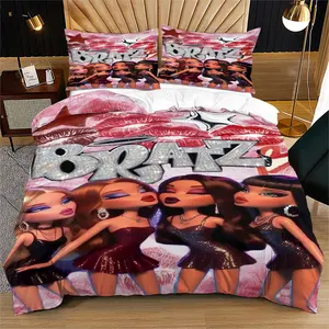 Street Beauty Theme Bedding Set, Bratz Doll Pattern Creative Design, Perfect for Girls' and Adults' Bedroom Decor, Includes 1 Fitted Sheet and Pillowcases