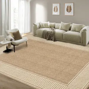 Large Border Striped Rug Washable Area Rug Modern Solid Color Non-slip Backing Ultra-thin Foldable for Bedrooms Kitchens Offices Cafes Apartments