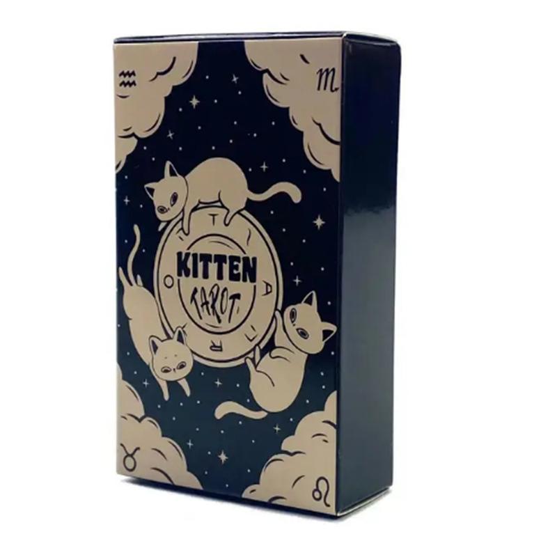 Kitten Tarot Deck 78Pcs Cute Black and White For Beginners Version Mysterious Board Game Fun Fortune telling Kit