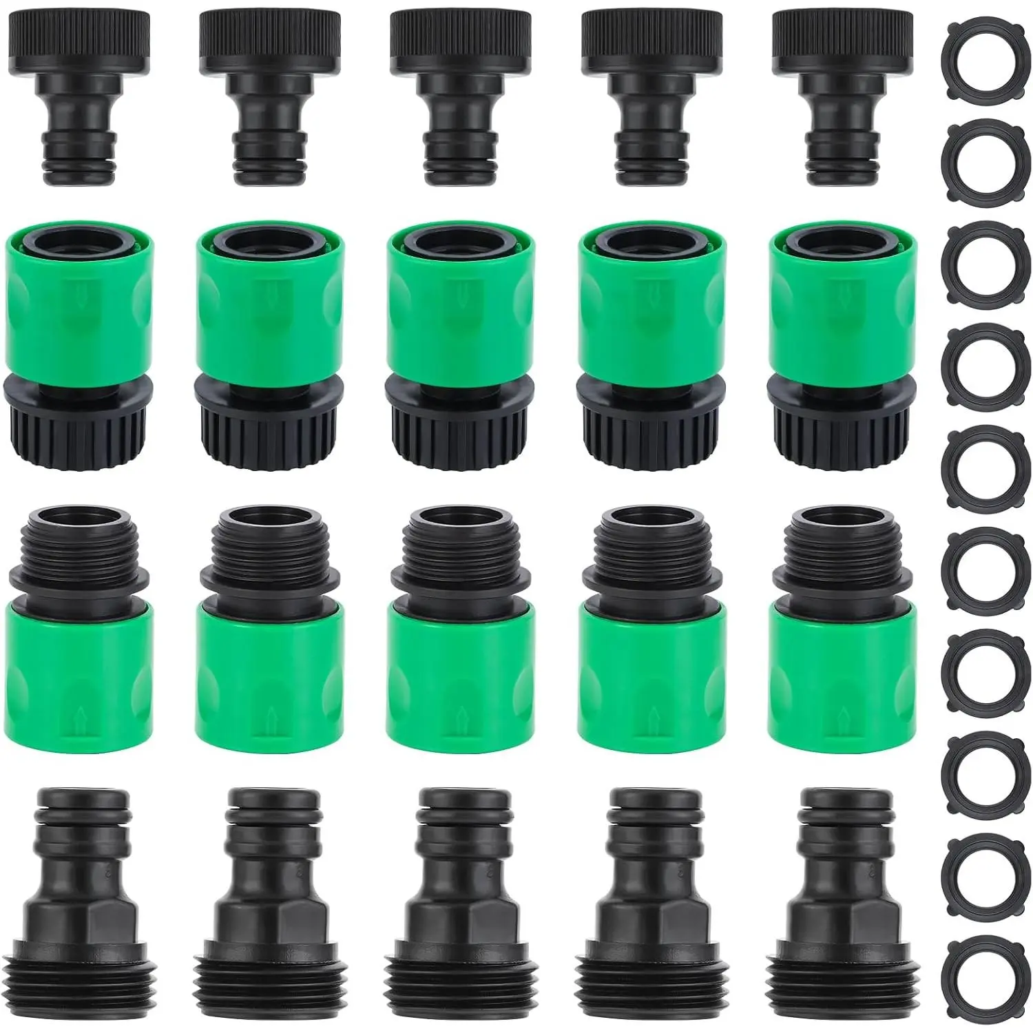 20 count plastic water hose quick connect fittings, Garden Hose Quick Connect Fittings Plastic Fitting Adapter for Hose 3/4 Inch GHT Male and Female Connectors with 12 count Rubber Washer