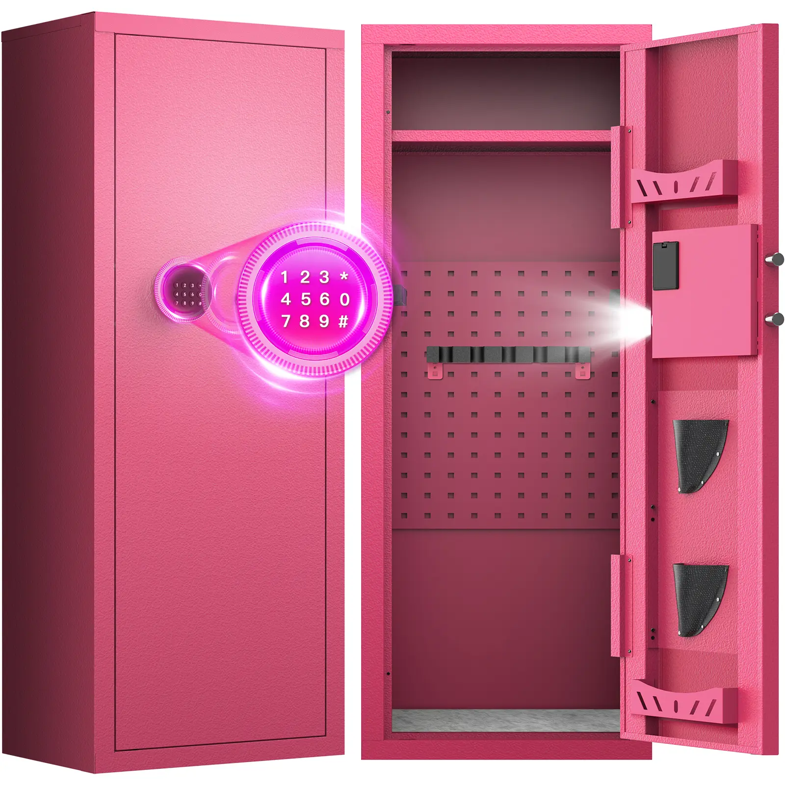 ACTIGER 14-16 PINK Capacity Home Gun Cabinet - Quick Access,Large Size Smart Security Digital Safe, Alarm Alert, Reaction Lock, Emergency Key Op, Knob, Barrel Rack, Expansion Bolts, Door Frame & Bottom Mounting, Easy Assembly, Nice Family Gift, Smart Safe