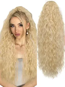 28 Inch Water Wave Curly Long Ponytail Extension, Clip-In Wavy Ponytail Hairpiece, Heat Resistant Fiber Synthetic Ponytail, Curly Ponytail Extensions