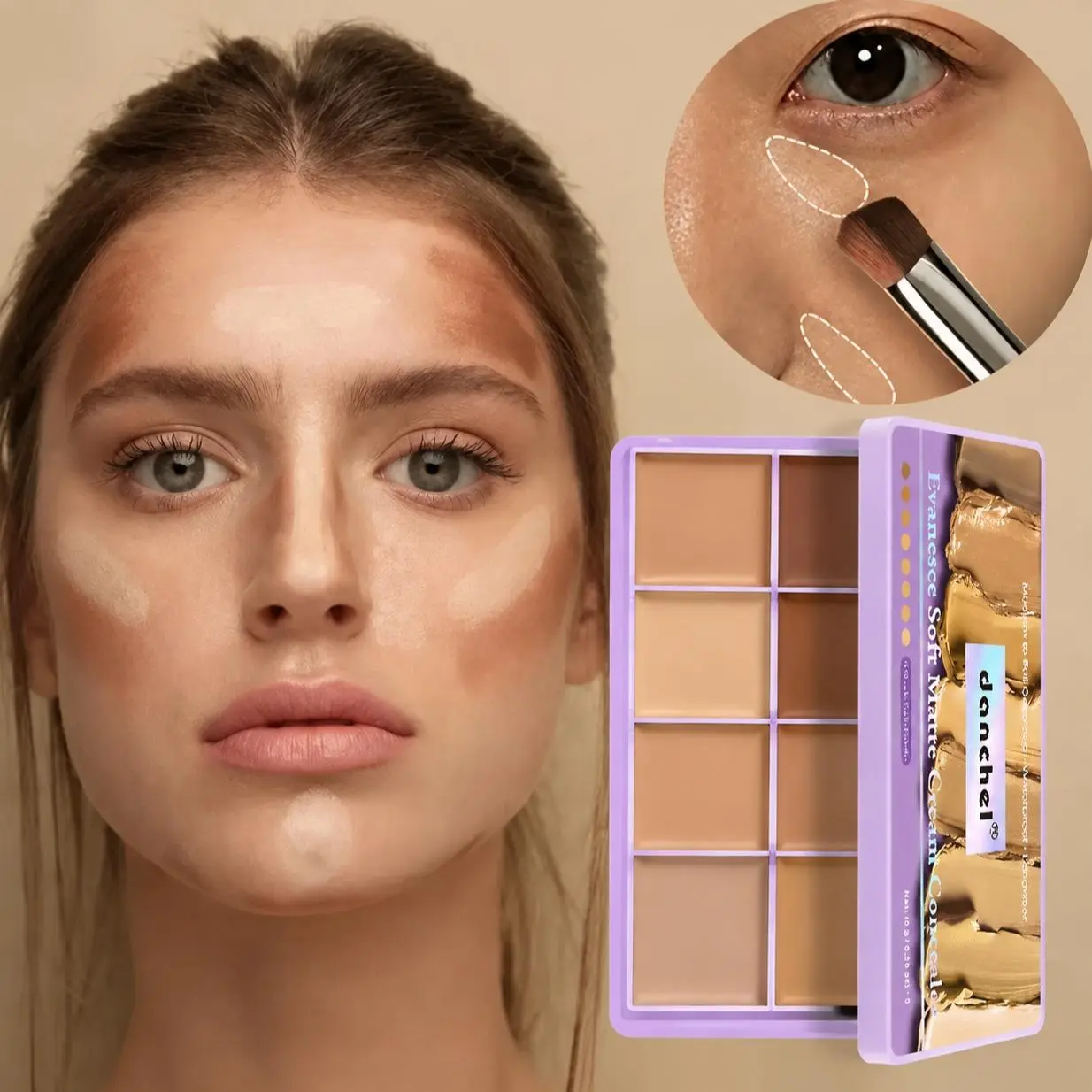 8-Color Multi-Use Concealer & Foundation Palette, Waterproof, Longwear, High-Coverage Matte Cream Base Makeup, Moisturizing Cosmetic for Color Correction & Contour Highlighting, Facial Detailing Makeup Palette for Daily Commute & Special Occasions
