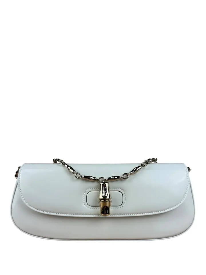Pre-owned na Shoulder Bags Gucci White Leather Bamboo Night Small Clutch/Pochette