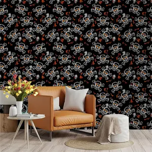 Halloween Skull Crossbones Wallpaper, PVC Material, Peel and Stick, Kitchen/living Room/bedroom Decor, Large Area Wall Transformation