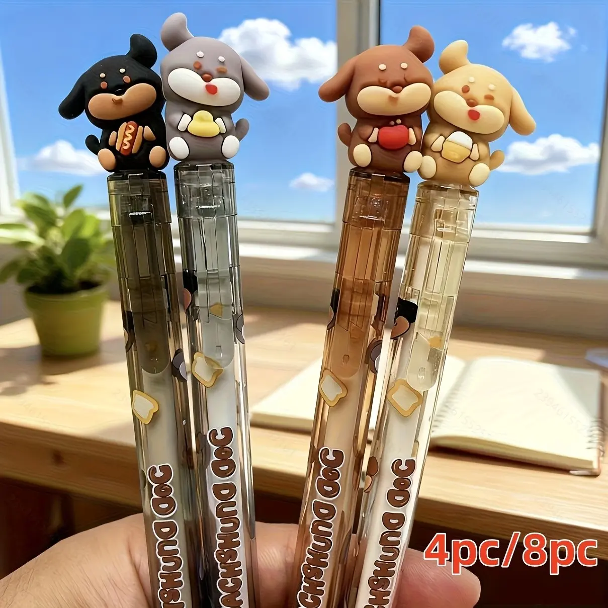 2/4/8pcs Cute Sausage Dog Pen Set, Animal Design Pens, Creative High-Quality Office Supplies, Student Exam Brush, Stress Relief, Holiday Couple Gift