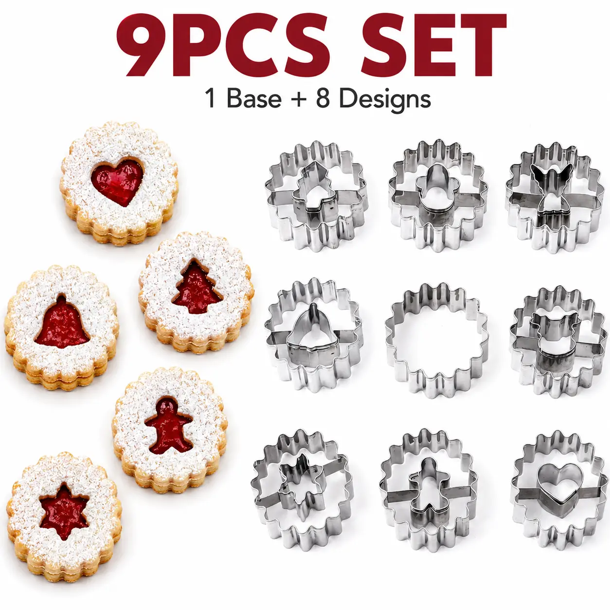 Stainless Steel Christmas Cookie Cutter Set - Classic Round-Shaped Metal Bake Tools, Durable Baking & Decorating Utensils for Sugar Cookies, Holiday Party Decor