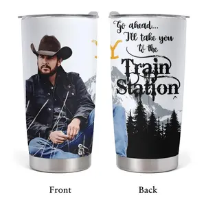 20oz Stainless Steel Tumbler, 1 Count 'l Take You To The Train Station Yellowstone Rip Pattern Insulated Water Bottle, Stainless Steel Thermos, Stainless Steel Flask, Drinking Cup for Home Office Scho