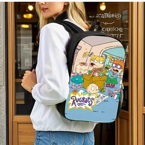 Rugrats Themed 3-Piece Large Capacity Backpack Set: Includes a large capacity shoulder bag, a pencil case, and a zippered lunch bag with an adjustable shoulder strap, making it the perfect gift for travel and commuting.