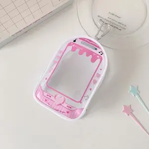 Kawaii Transparent PVC Doll Storage Bags for 13cm Push Cotton Dolls Cute Strawberry Protective Case Pain Bag with Keychain