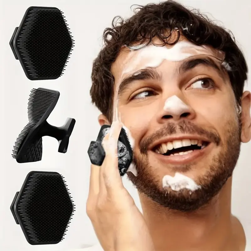 Men's Portable Silicone Face Brush Set, Face Scrubber Tool, Deep Cleansing Exfoliating Tool, Beard Trimming Kit, Massage Function, Travel Organizer Bag Included