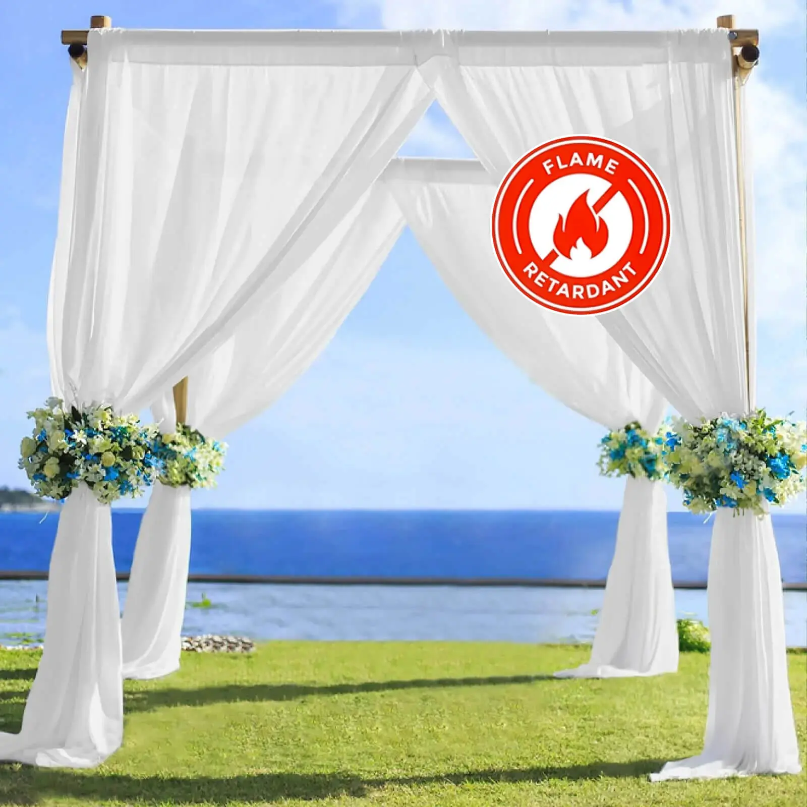 Elegant Festive Backdrops & Banners - White Chiffon Drape Curtain Banner, 5ftx14ft Durable Fire-Resistant Backdrop Panel with Rod Pocket, Hand Wash Only, Indoor/Outdoor Use for Home Ceiling Decor, Weddings, Parties