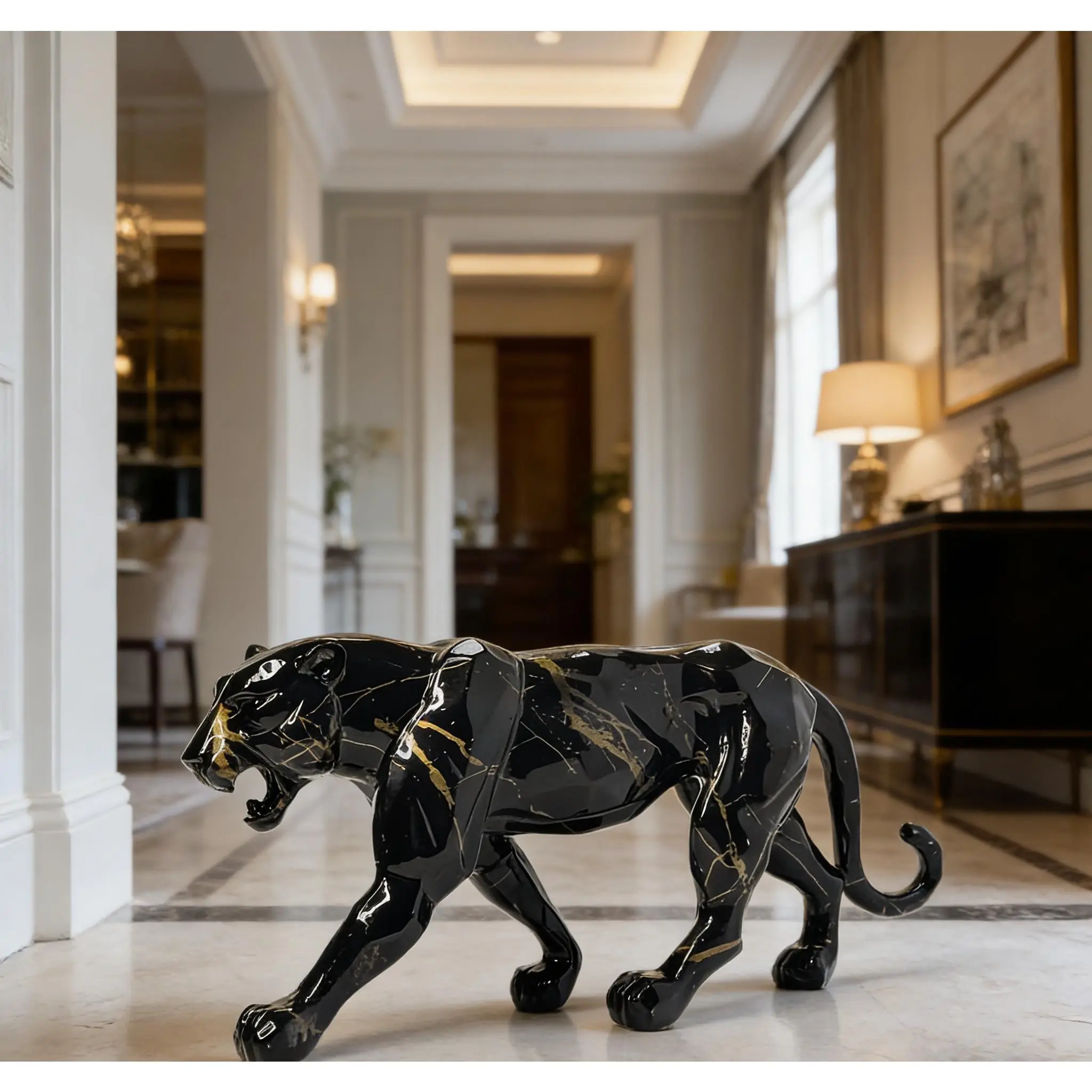 Versatile Alphabet Animal Statue 1pc Resin Black and Golden Leopard Sculpture Versatile Alphabet Animal Theme Statue for Indoor Outdoor Decor Ideal for Christmas Thanksgiving Valentine's Father'S Mother'S Day Elegant Handcrafted Ornament