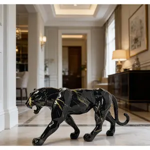 Versatile Alphabet Animal Statue 1pc Resin Black and Golden Leopard Sculpture Versatile Alphabet Animal Theme Statue for Indoor Outdoor Decor Ideal for Christmas Thanksgiving Valentine's Father'S Mother'S Day Elegant Handcrafted Ornament