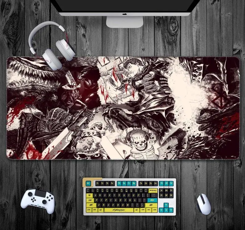 Guts and Griffith Berserk Mouse Pad Large Desk Mat - Anime Desk Pad Manga Battle Desk Mat Long Vintage Epic Anime Computer Keyboard Mat