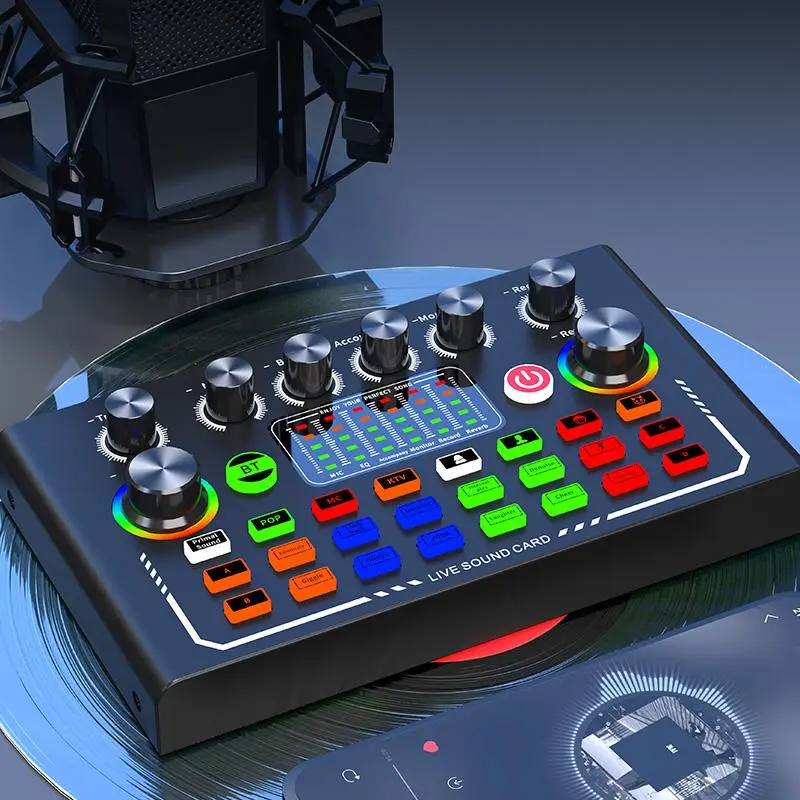 USB External Recording Mobile Audio Mixer, 3 Speed Volume Adjustment Type-C Charging Audio Live Broadcast KTV Sound Card for Live Streaming, Podcast Recording, Live Sound Cards, Rechargeable Sound Card