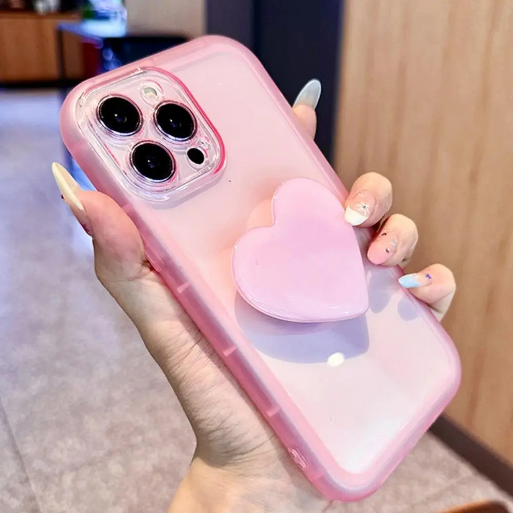 Heart & Clear Phone Case with Stand, 1 Count Anti-fall Fully Edged Mobile Phone Case, Shockproof Cases Cover Phone Cases for iPhone 11 12 13 14 15 Pro
