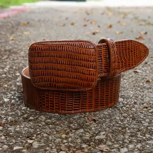 Men’s Print Lizard Cognac Belt Square Buckle