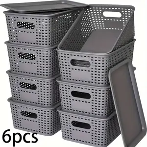 Stackable Plastic Storage Boxes with Lids, Durable Organizer Bins for Home Office Classroom, Multi-Purpose Shelf Boxes