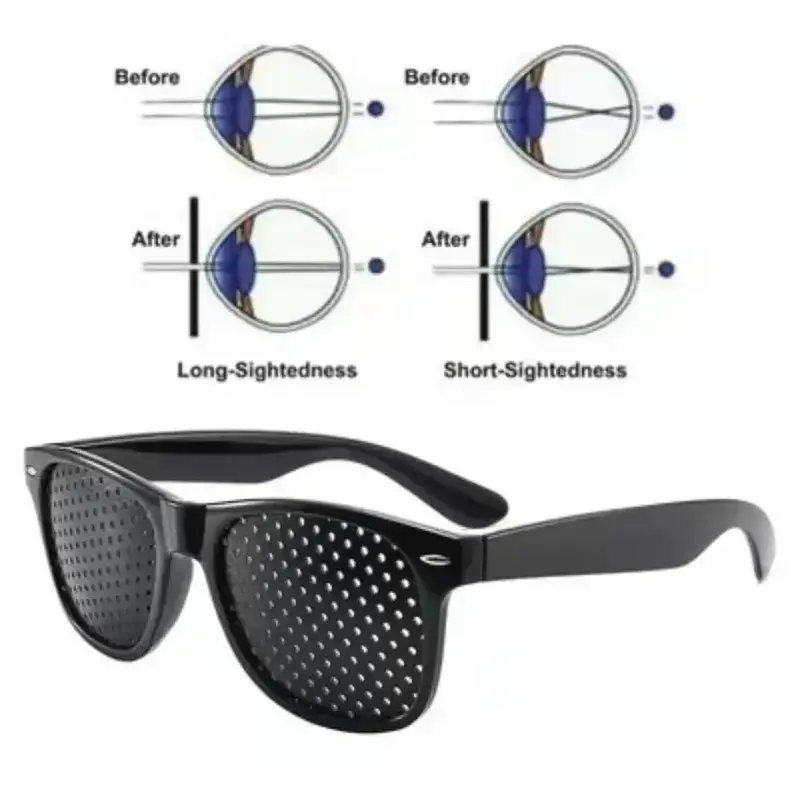 Unisex Black Frame Pinhole Glasses with Full Hole Porous Lenses - Anti-Myopia, Astigmatism Correction, Vision Improvement, Eye Fatigue Relief, Ideal Gift, Porous Lens, Eyeglasses For Eye Strain