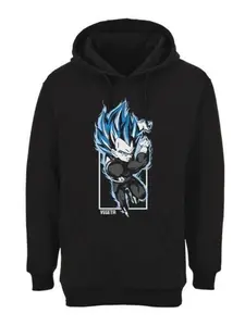 Dragon Ball Super Vegeta Super Saiyan Blue Hair Hoodie for Men – Black Pullover Sweatshirt Graphic Tee