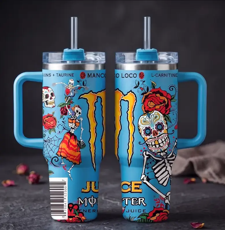 Energy Drink Flavor Style Tumbler Cup 30oz 40oz With Handle, Mango Loco Inspired Travel Cup, Colorful Beverage Aesthetic Insulated Drinkware Gift